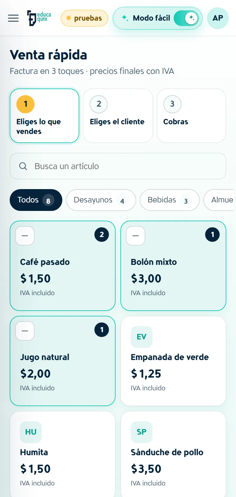 Venta rápida en el celular.