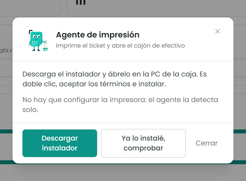 Captura real: panel del agente de impresión.