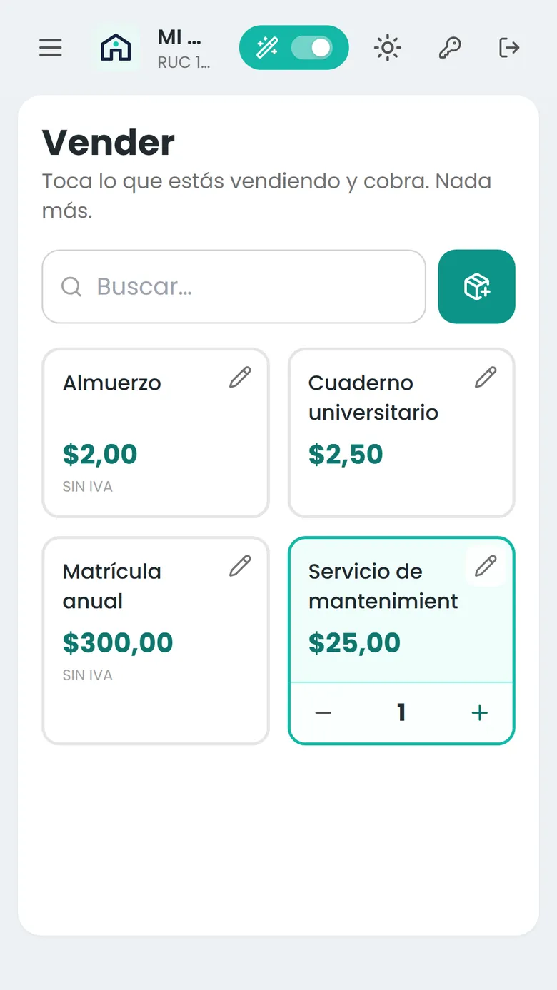 Captura real en el celular: producto elegido en la venta rápida.